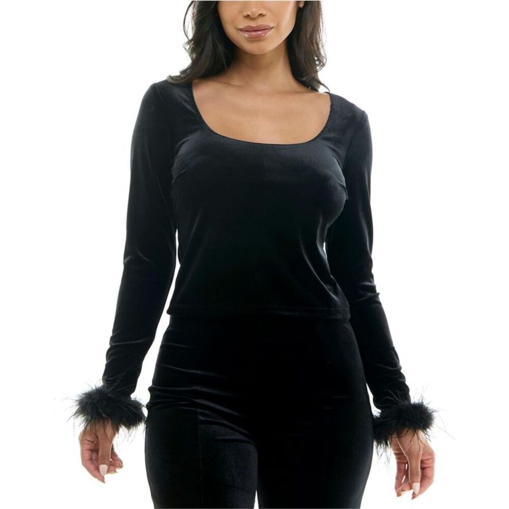 Alex & Sophia Womens Feather Accent Knit Blouse, NWT